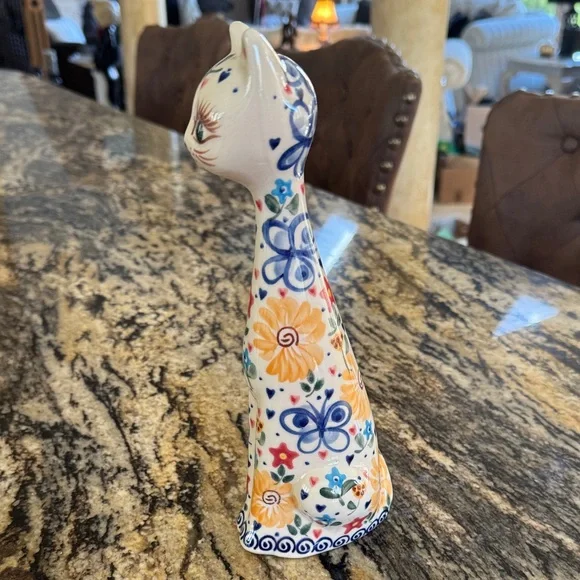 Polish Pottery KALICH Handpainted Cat 10” - Picture 2 of 5